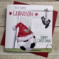 GRANDSONN - FOOTBALL & SANTA HAT - CHRISTMAS CARD (FFX-GS)