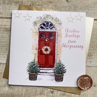 ADD YOUR TOWN - SNOWY FRONT DOOR CHRISTMAS CARD (C23-69-TOWN)