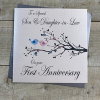 SON & DAUGHTER IN LAW ANNIVERSARY CARD- LOVEBIRDS (PD192)