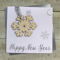 Happy New Year - Snowflake Wooden Glittered Bauble (XB3-HNY)