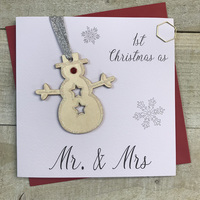 First Christmas as Mr & Mrs - Snowman Wooden Glittered Bauble (XB4-1MRMRS)