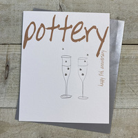 Pottery 4th Anniversary Simple Silver Flutes Card (ITB8)