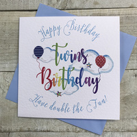 TWINS BIRTHDAY BALLOONS & CLOUDS (R63P)