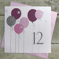 12th Birthday Card, Balloons, Sparkly Number (BAL12)