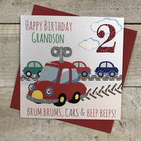 Grandson 2nd Birthday Card, Toy Car, Brum, Beeps (G82-2GS)