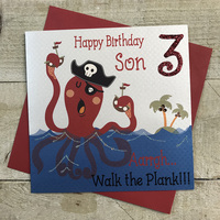 Son 3rd Birthday Card, Octopus, Pirate, Aarghh (GP4-S3)