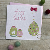 HANGING EASTER EGGS - HAPPY EASTER (GREEN PINK FLOWERS) (EB11)