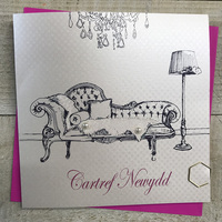 Cartref Newydd Sofa and Lamp Welsh New Home Card, Handmade  (WE80)