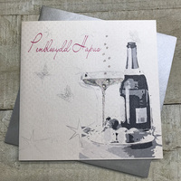 Penblwydd Hapus champagne glass and Chocolates - Welsh Birthday Card  (WBD1)