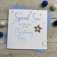 SON - CHRISTENING CARD - WOODEN STAR (S150-S)