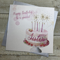 SISTER - LARGE CARD -  raspberry SPARKLER CAKE (XVN141)