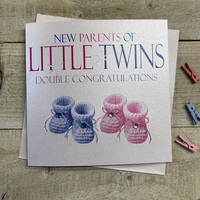 NEW PARENTS OF TWINS BOOTIES CARD - BLUE & PINK (N226-P)