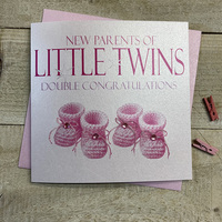 NEW PARENTS OF TWINS BOOTIES CARD - PINK (N225-P)