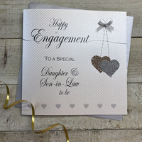 LARGE DAUGHTER & SON IN LAW TO BE ENGAGEMENT CARD - HANGING HEARTS (XLL73-E-DS)