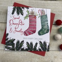 DAUGHTER & FAMILY 2 STOCKINGS  - CHRISTMAS CARD (C22-27)