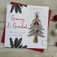 GRANNY & GRANDAD GREEN TREE & ROBINS  - CHRISTMAS CARD (C22-29)