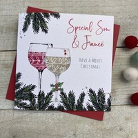 SON & FIANCE WINE / GIN GLASSES - CHRISTMAS CARD (C22-60)