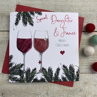 DAUGHTER & FIANCE RED WINE GLASSES - CHRISTMAS CARD (C22-85)