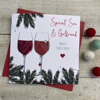 SON & GIRLFRIEND RED WINE GLASSES - CHRISTMAS CARD (C22-86)