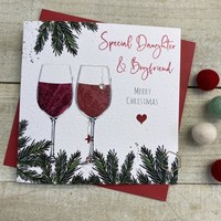 DAUGHTER & BOYFRIEND RED WINE GLASSES - CHRISTMAS CARD (C22-87)