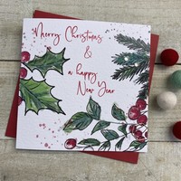 MERRY CHRISTMAS HOLLY & FOLIAGE - CHRISTMAS CARD (C22-8)