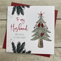 HUSBAND ROBINS IN TREE CHRISTMAS CARD