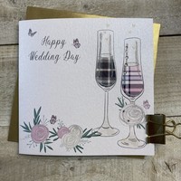 WEDDING CARD - TARTIN FLUTES &  FLOWERS (D63)