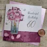 AGE 60 - PINK FLOWERS CARD (D232-60)